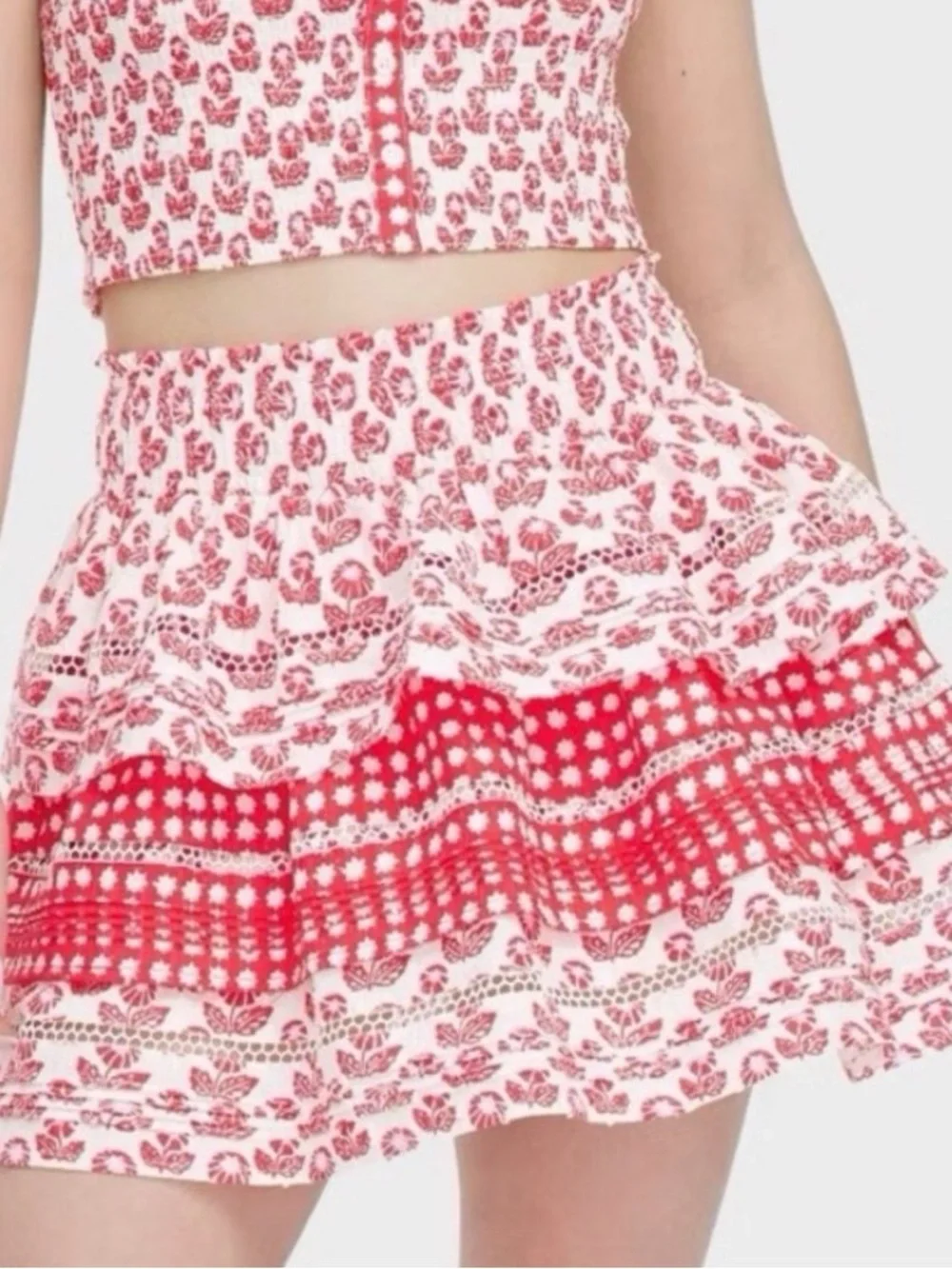 Roller Rabbit Red & White Ruffle Mini Skirt